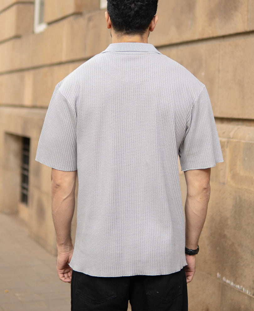 Grey Structured Zipper Polo T-Shirt