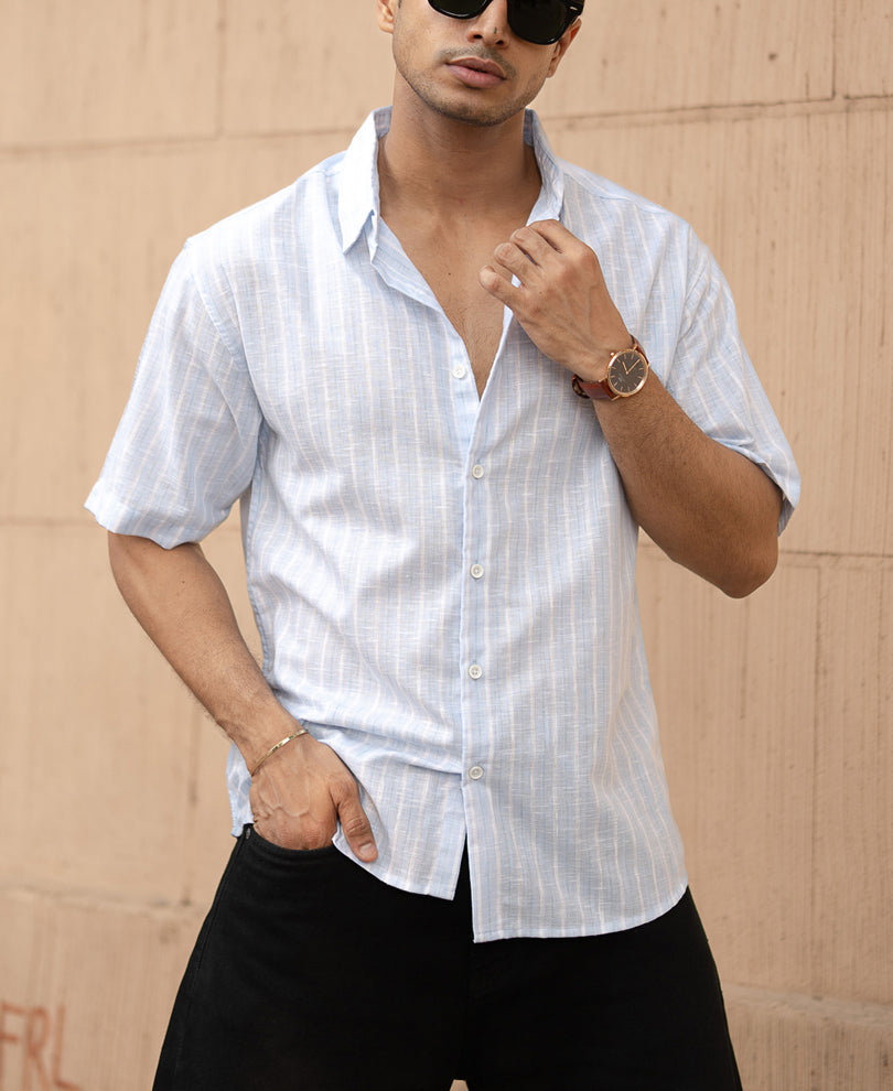 Blue Stripe Shirt With Print