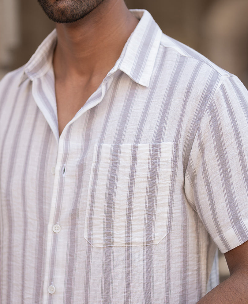 Grey Striped Shirt With Pocket