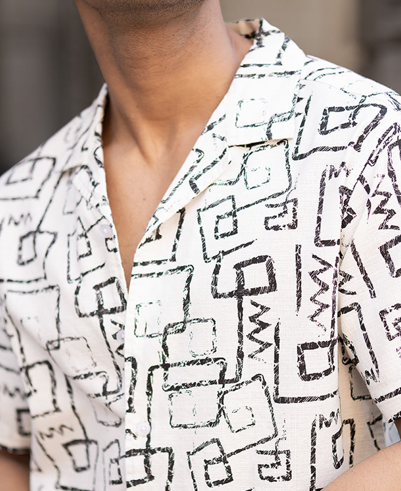 White Cuban Printed Shirt