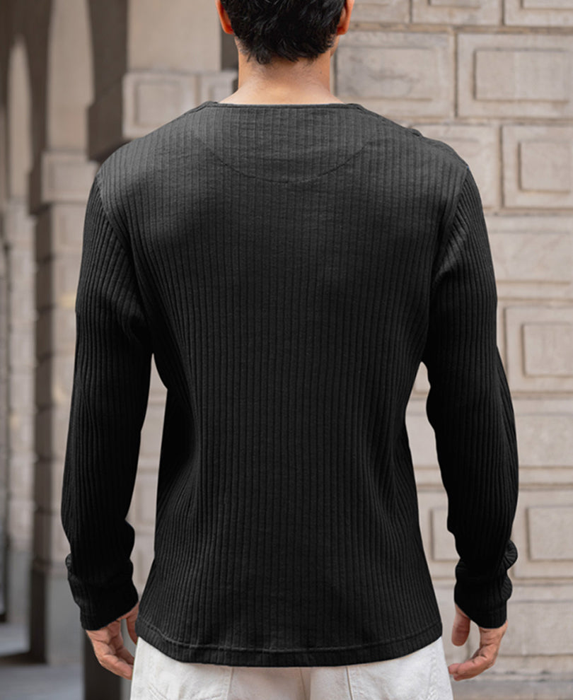 Black Regular Fit T-Shirt With Zip Style