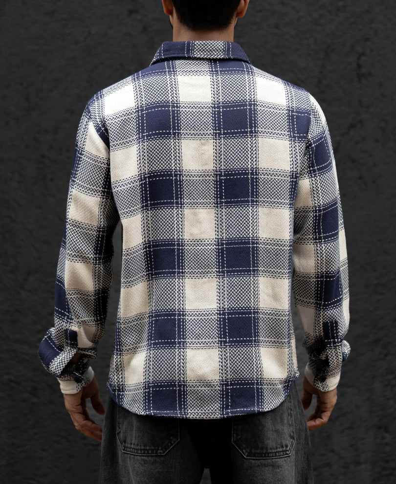 Navy Blue Regular Fit Checked Full Sleeves Shirt
