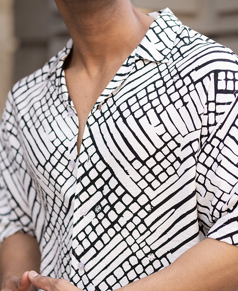 White Oversized Printed Half Sleeves Shirt