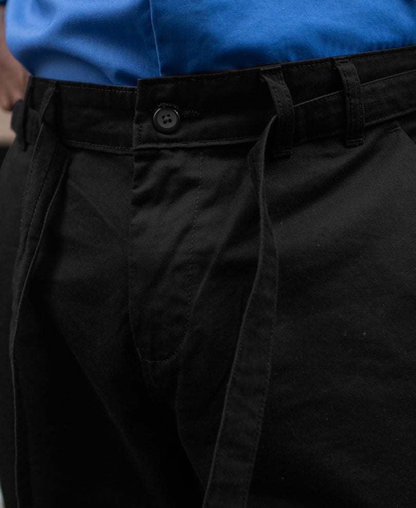 Black Cotton Trousers With Belt
