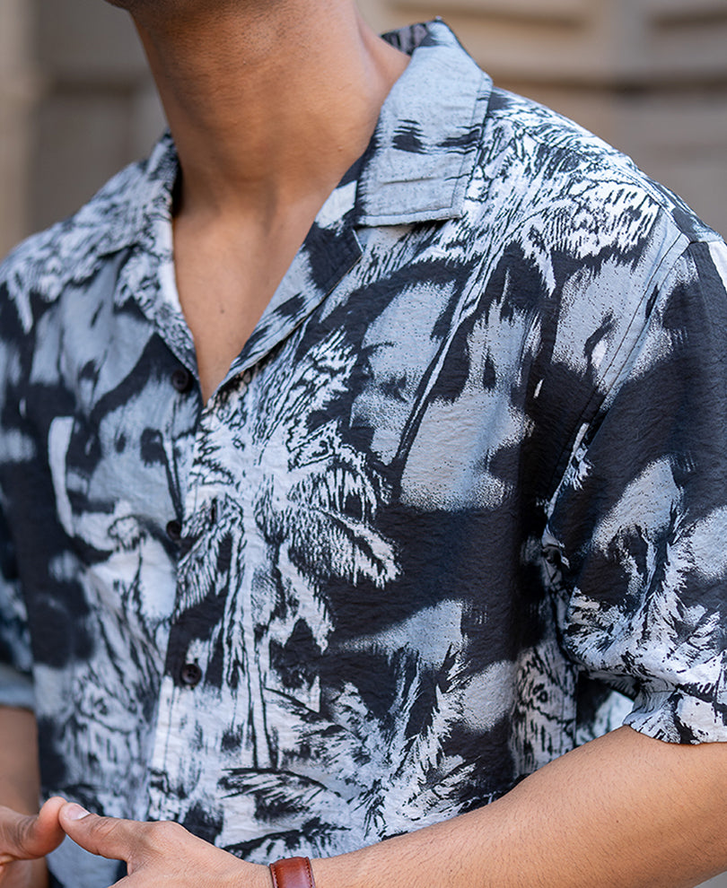Black Structured Cuban Oversized Half Sleeves Shirt