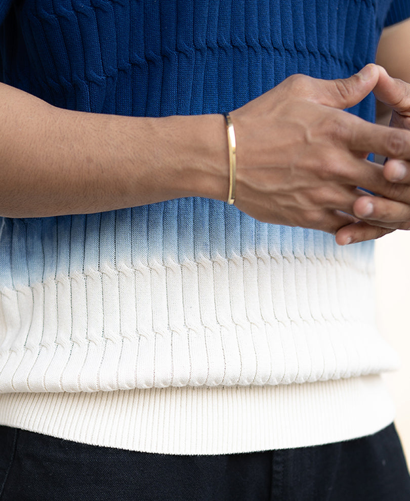 Blue Ombre Knit Polo T-Shirt