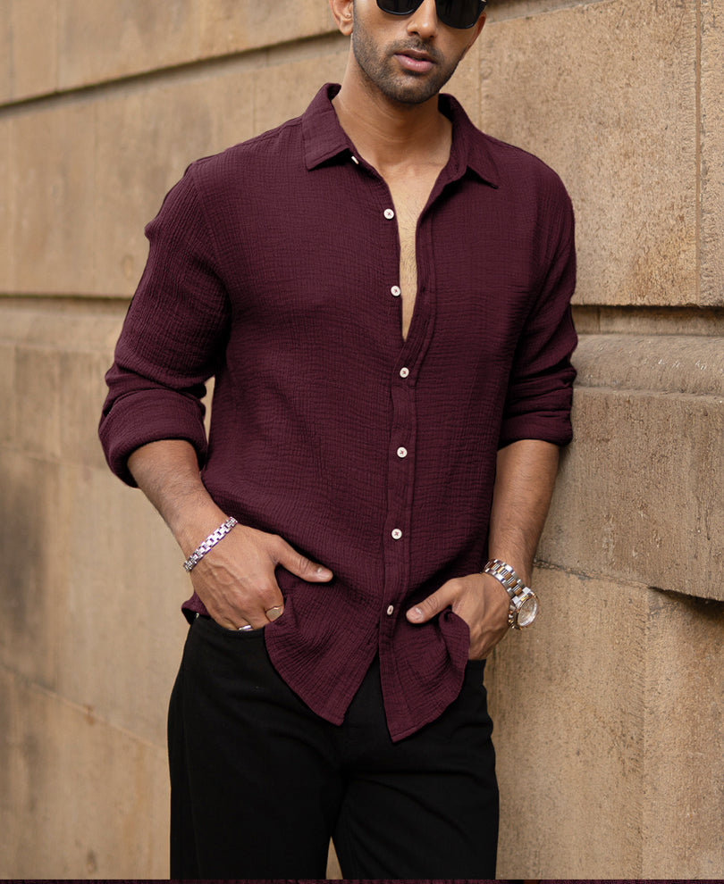 Wine Crinkled Shirt