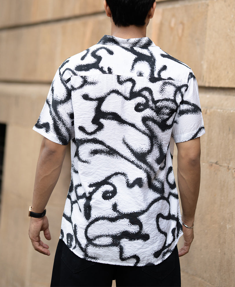 White Cuban Printed Flowy Shirt