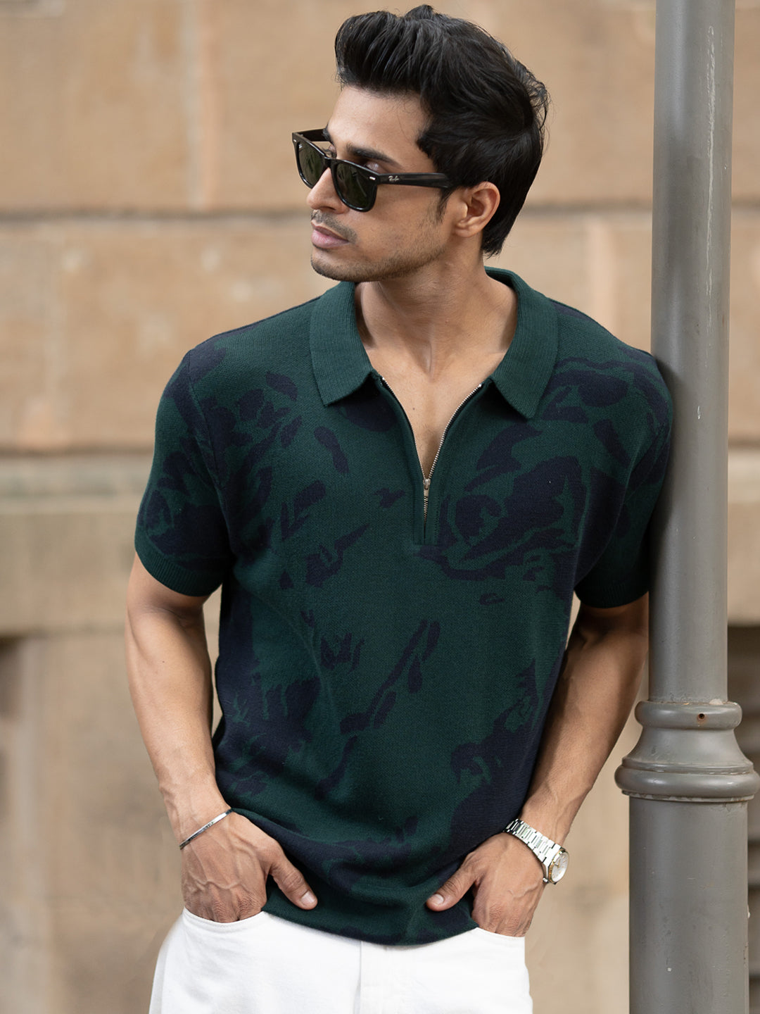 Pine Abstract Knit Polo T-Shirt