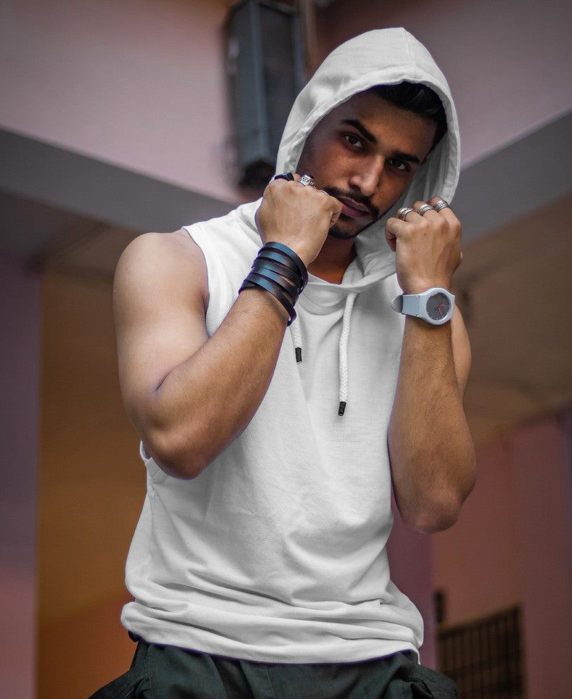 Acro Grey Tank Top With Hood Gym Vest