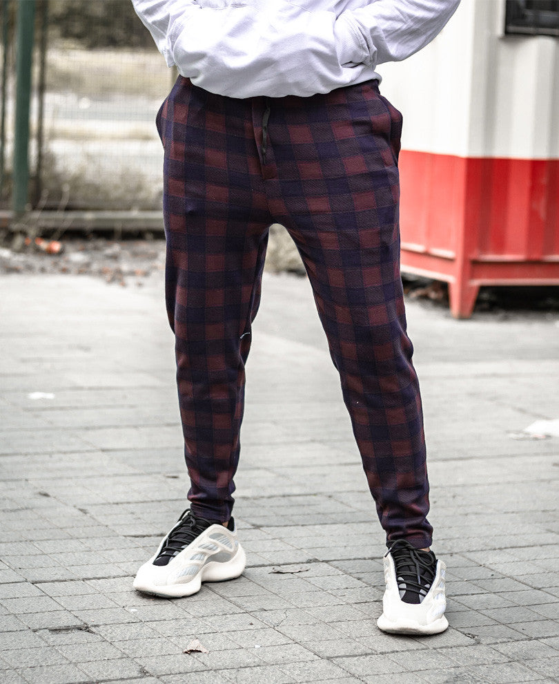 Maroon and Navy Blue Checks Track Pant