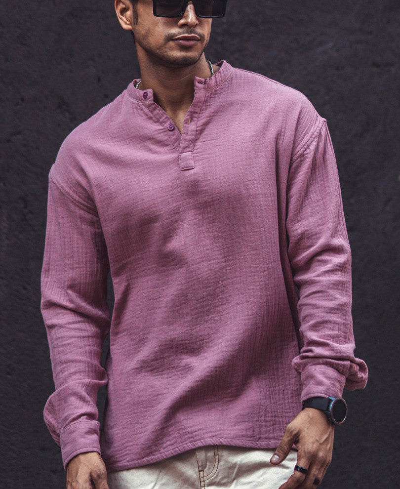 Light Pink Structured Kurta Style Oversize Drop Shoulder Shirt
