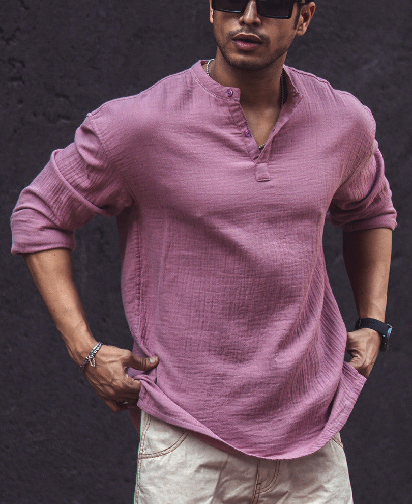 Light Pink Structured Kurta Style Oversize Drop Shoulder Shirt