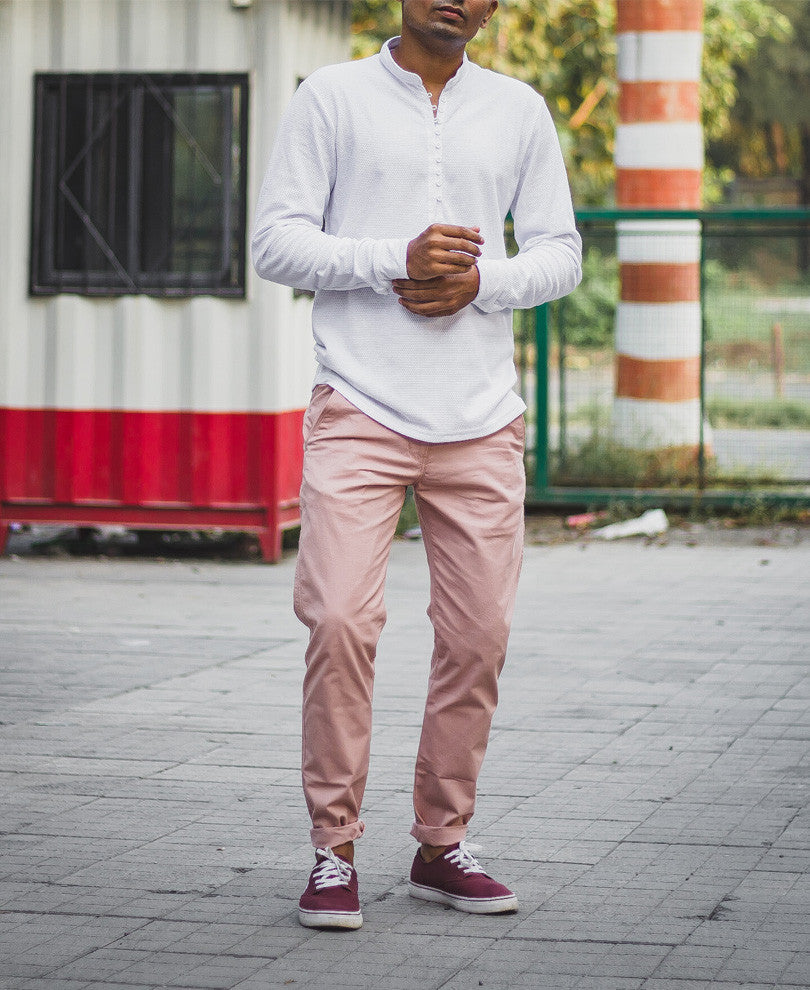 White Kurta Style Full Sleeves T Shirt