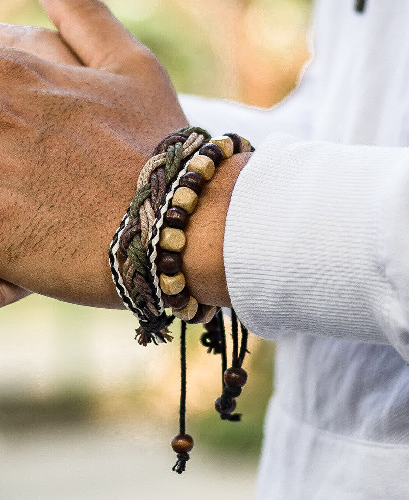 Black and White Braided Mix 3 Wrap Bracelet
