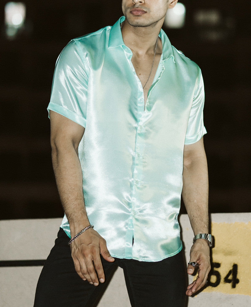 Moonlight Jade Color Satin Half Sleeves Shirt