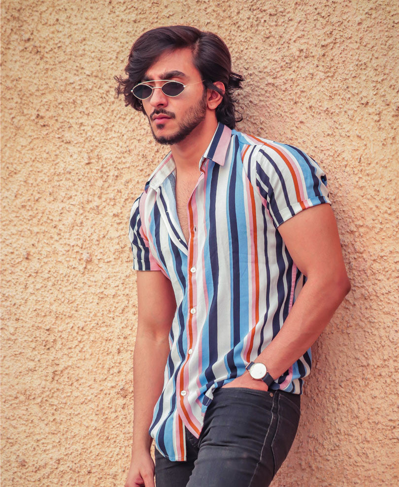 Multi Color Stripes Half Sleeves Shirt