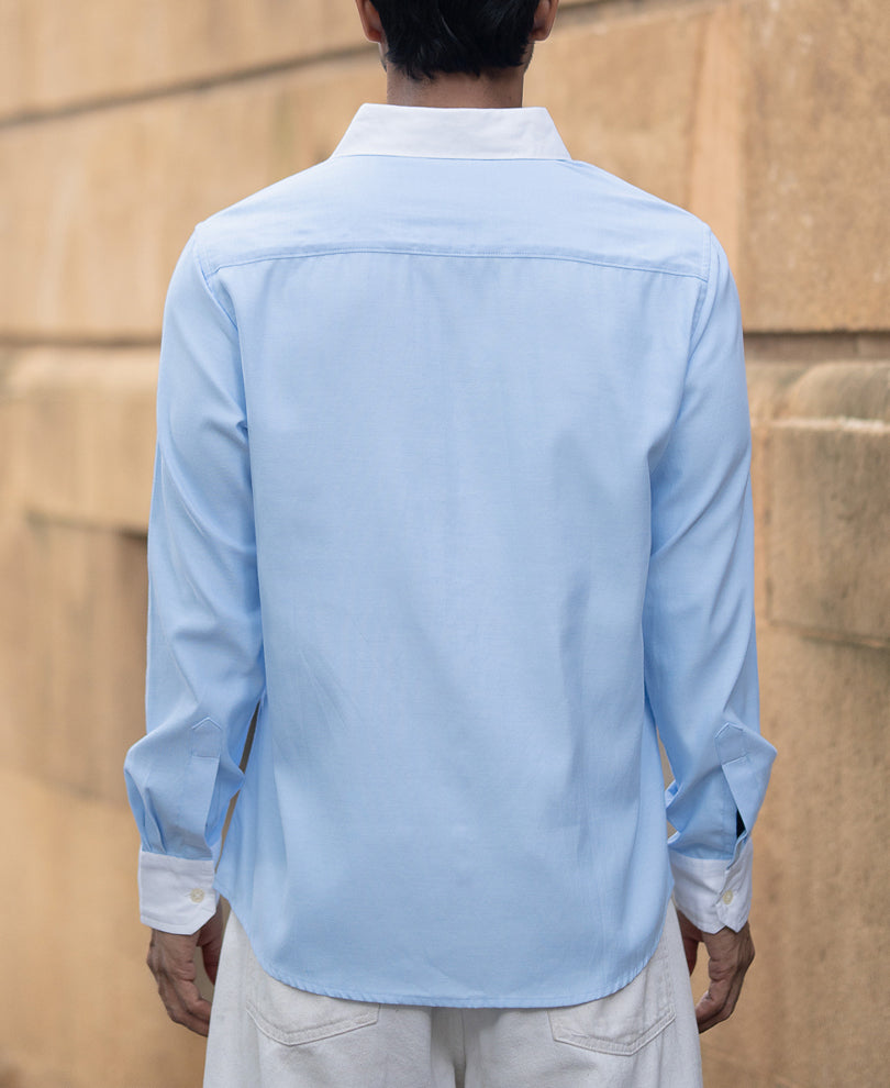 Blue Oxford Shirt With Contrast Collar
