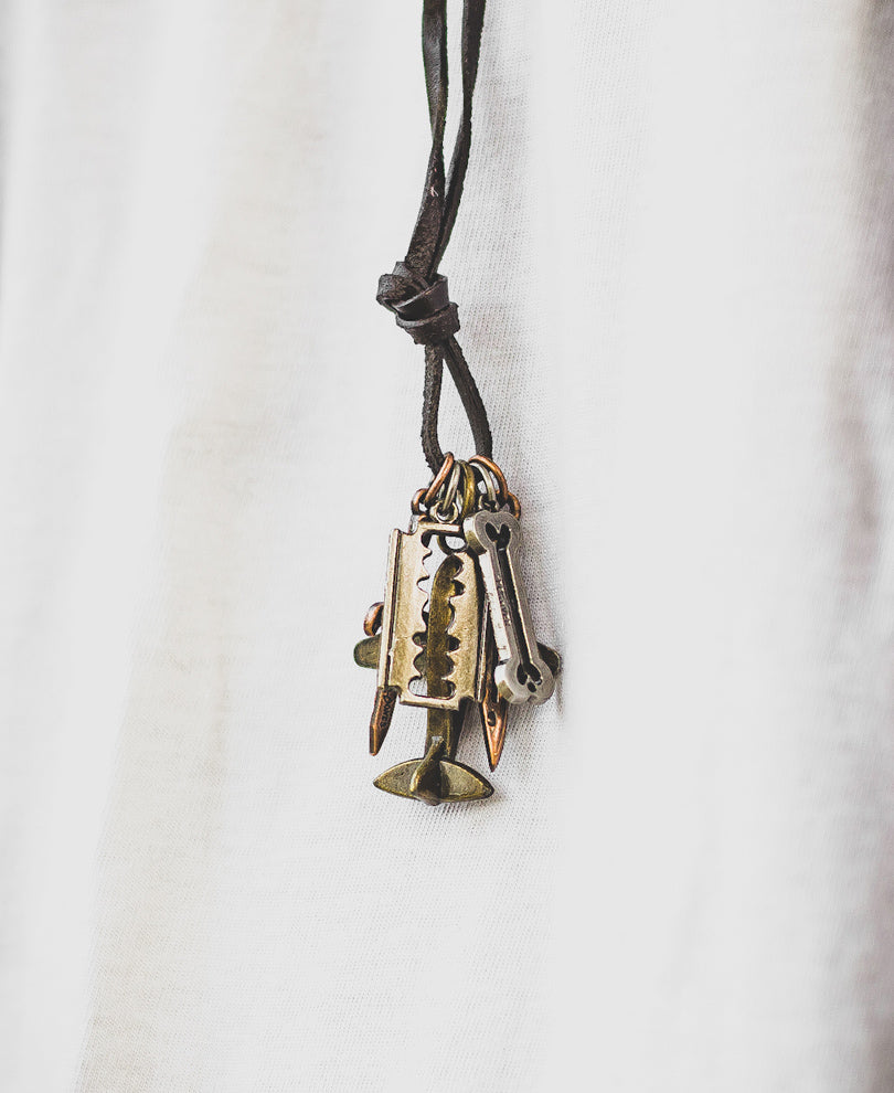 Blade Pendant Leather Necklace Chain