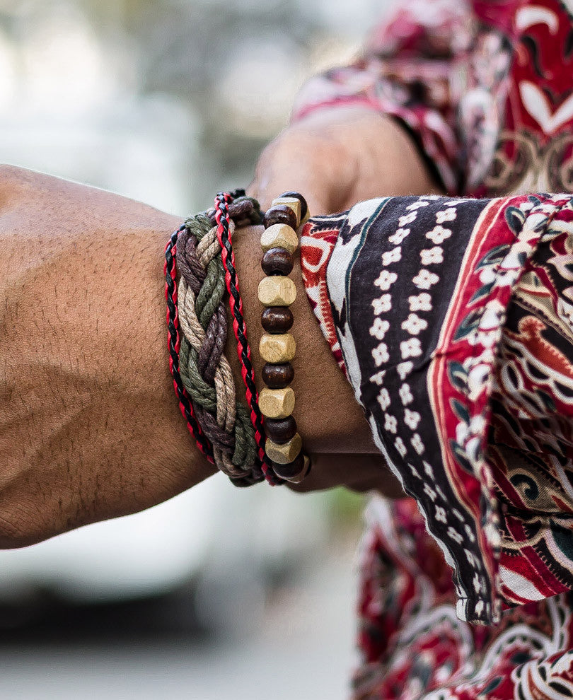Red and Black Braided Mix 3 Wrap Bracelet