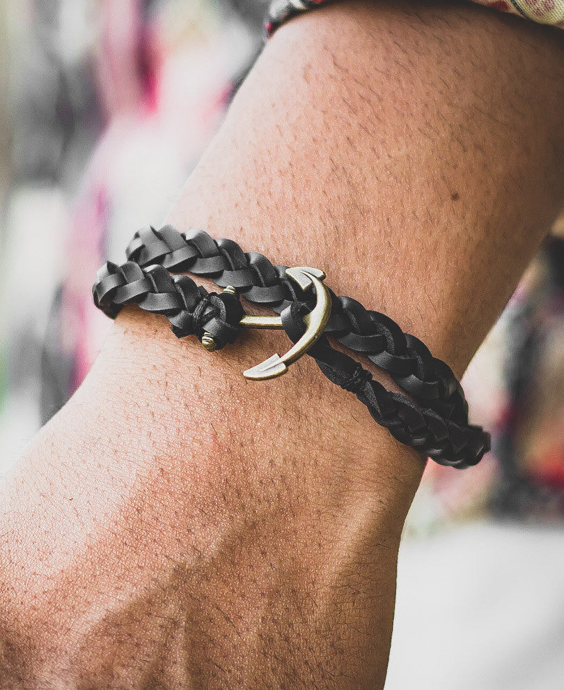 Black Anchor Braided Bracelet