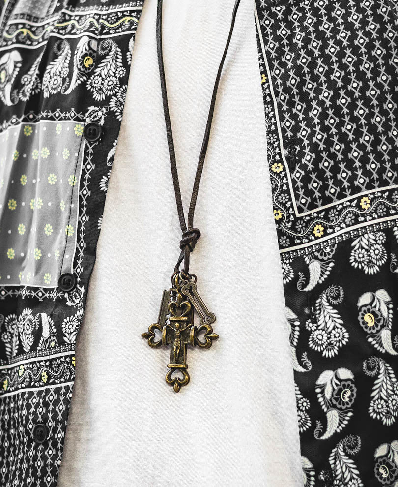 Cross Pendant Leather Necklace Chain