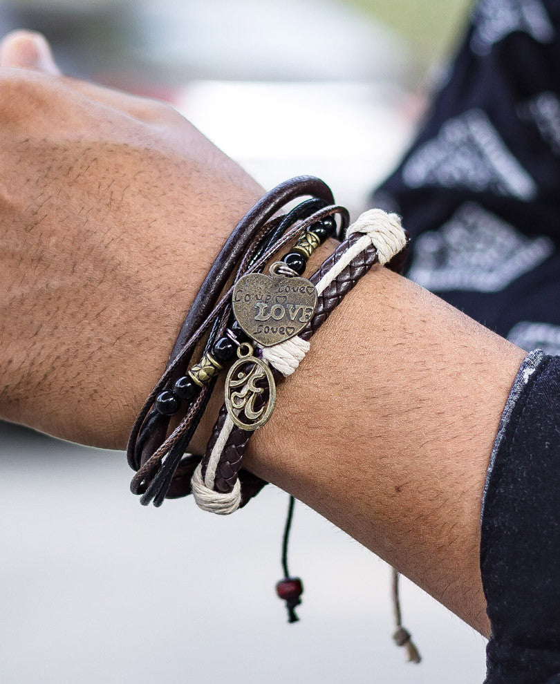 Brown and Cream Mix Wrap Bracelet
