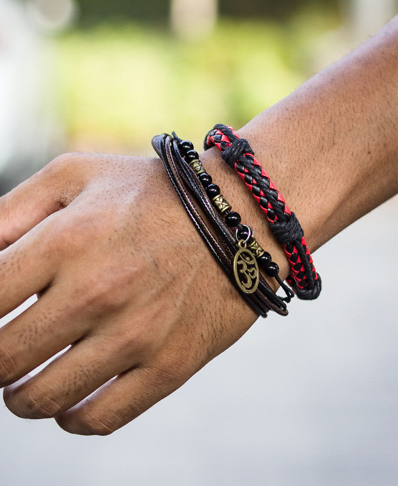 Red and Black Mix Wrap Bracelet