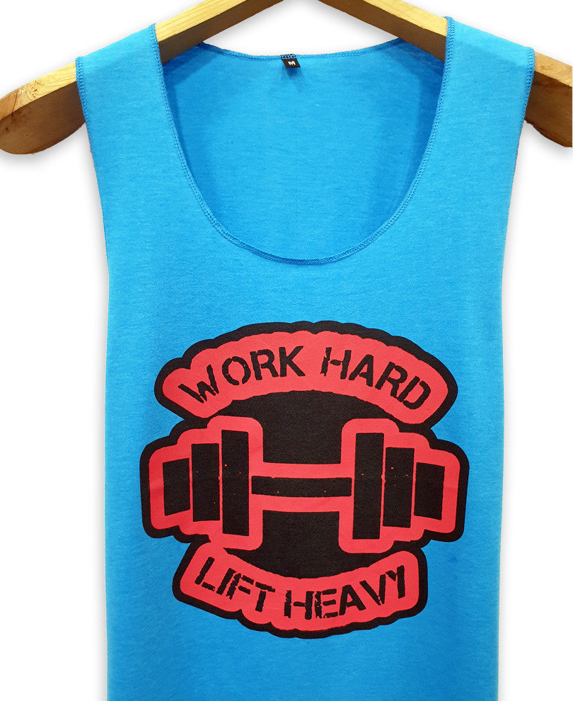 Sky Blue Work Hard Printed Gym Vest