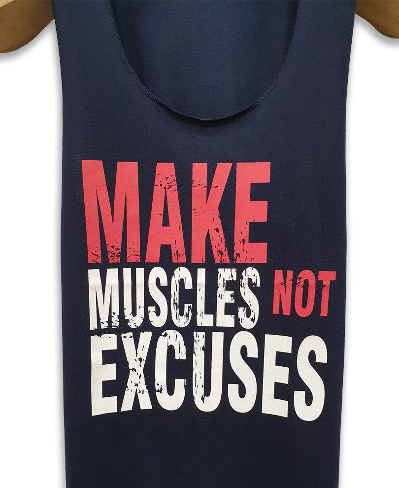 Navy Blue Make Muscles Printed Gym Vest