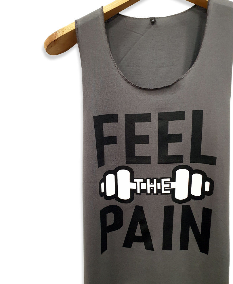 Grey Feel Pain Printed Gym Vest