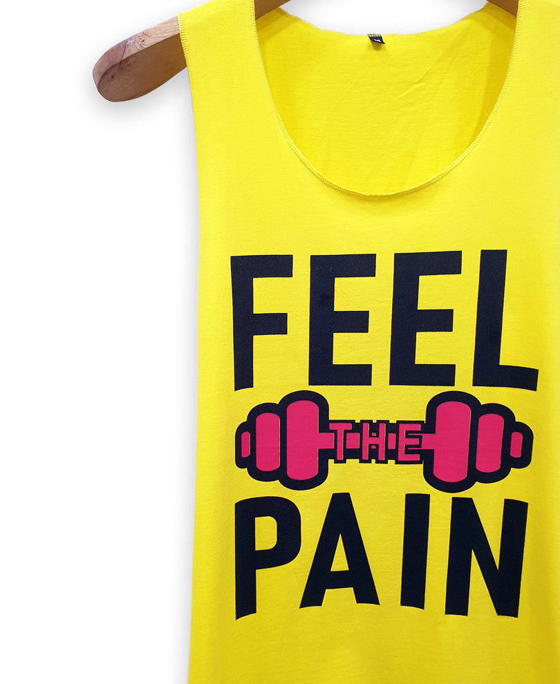 Yellow Feel Pain Printed Gym Vest