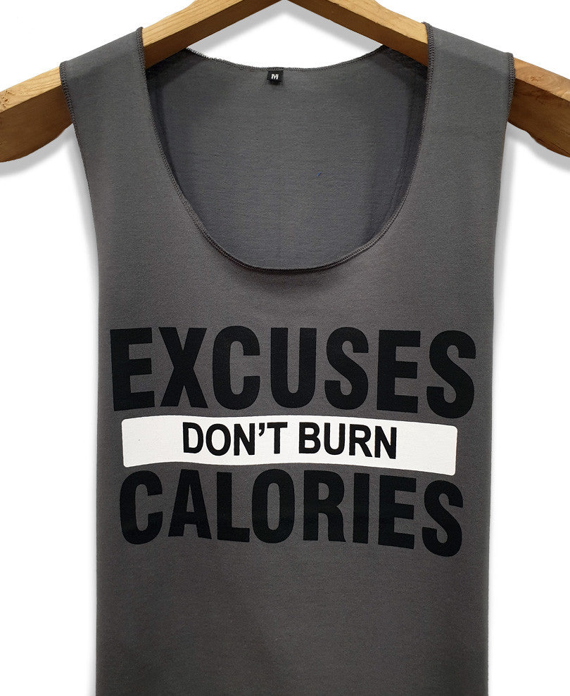 Grey Excuses White Stripe Quote Gym Vest