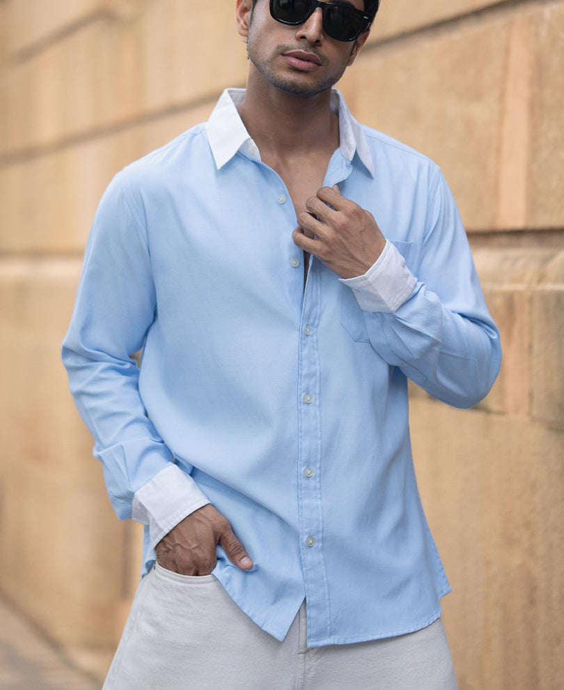 Blue Oxford Shirt With Contrast Collar