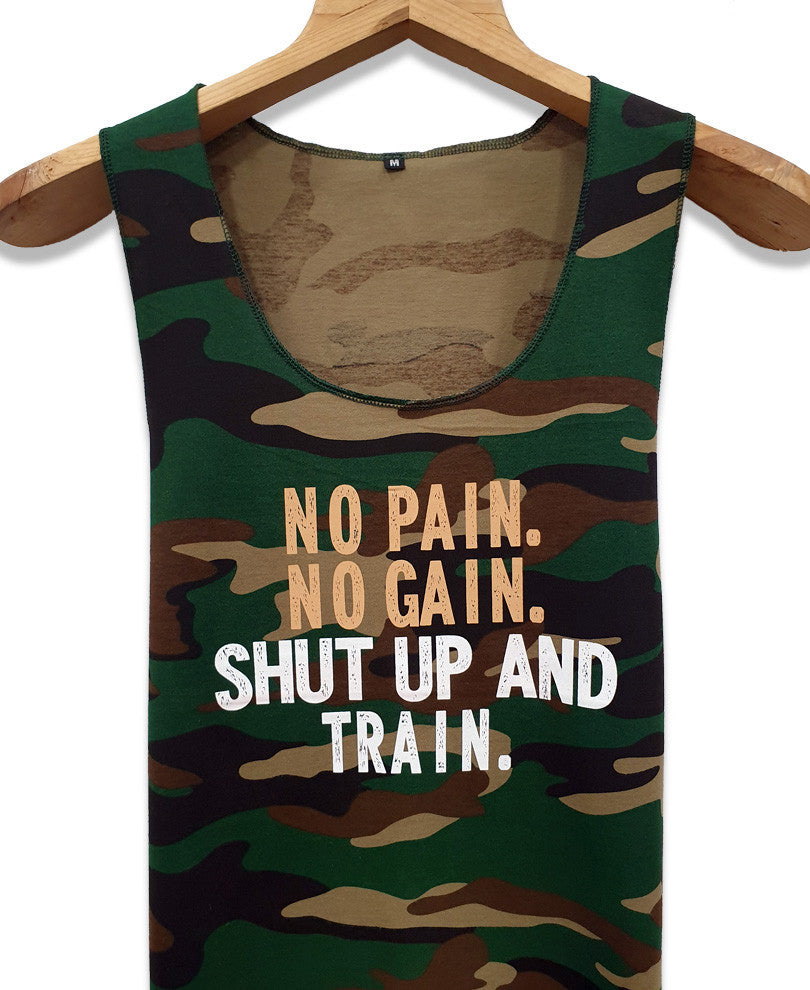 Green Camouflage No Pain Quote Gym Vest