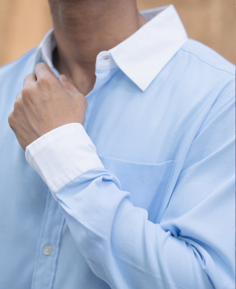 Blue Oxford Shirt With Contrast Collar