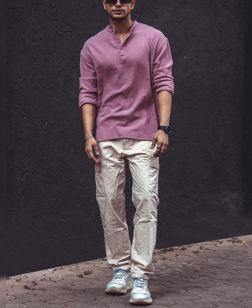 Light Pink Structured Kurta Style Oversize Drop Shoulder Shirt