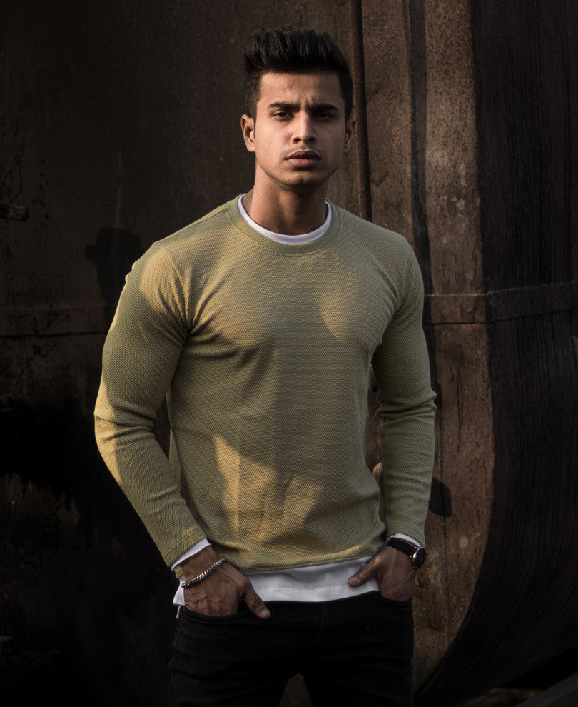 Pista Green Double Crew Neck Full Sleeves T Shirt