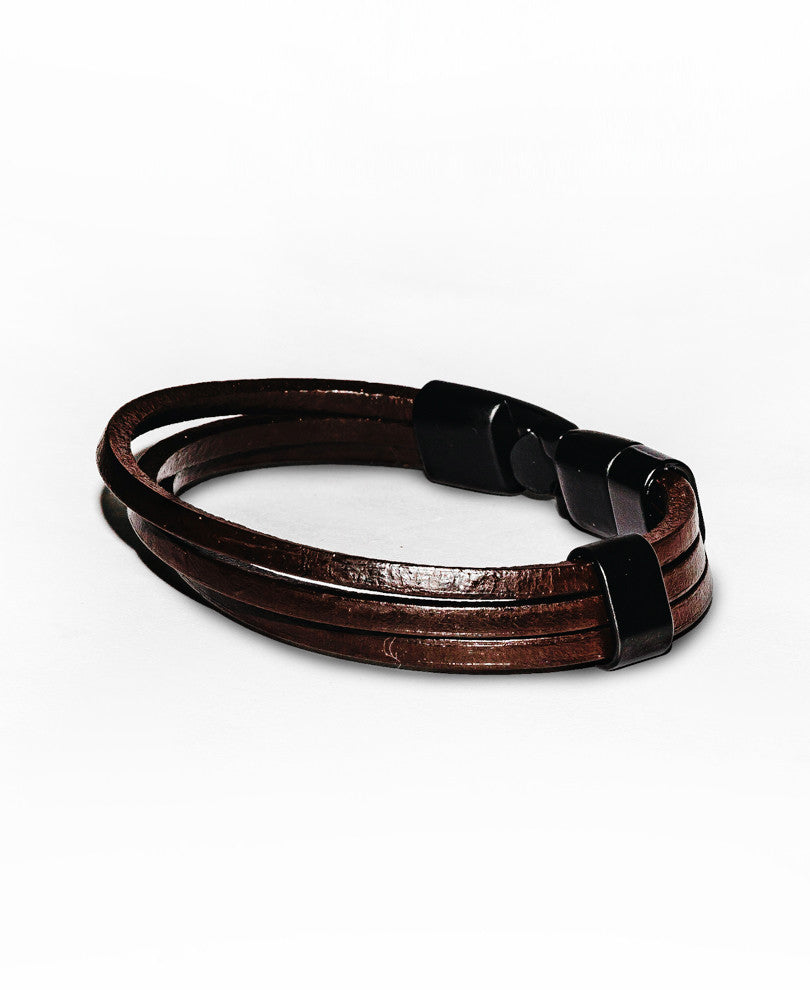 Dark Brown Leather Bracelet Metal Lock