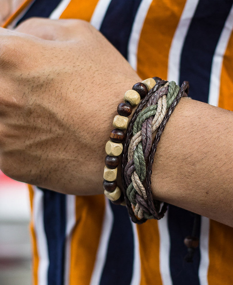 Brown Braided Mix 3 Wrap Bracelet
