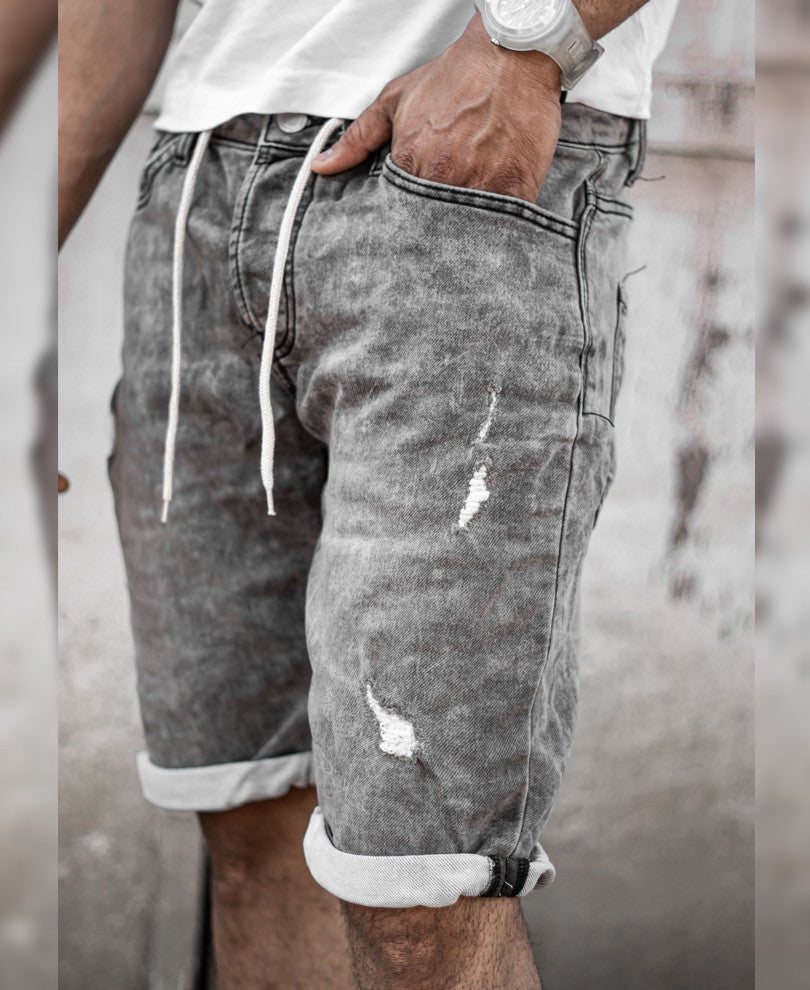 Grey Washed Denim Shorts