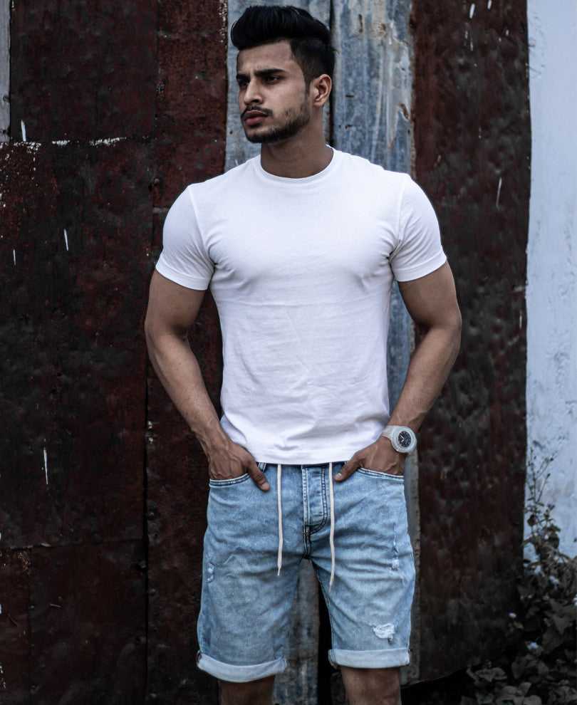 Blue Washed Denim Shorts