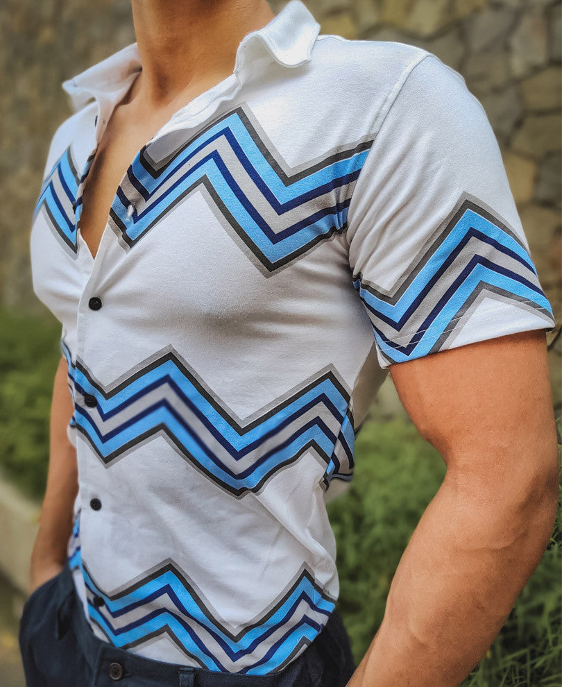 White Zig Zag Printed Half Sleeves Shirt