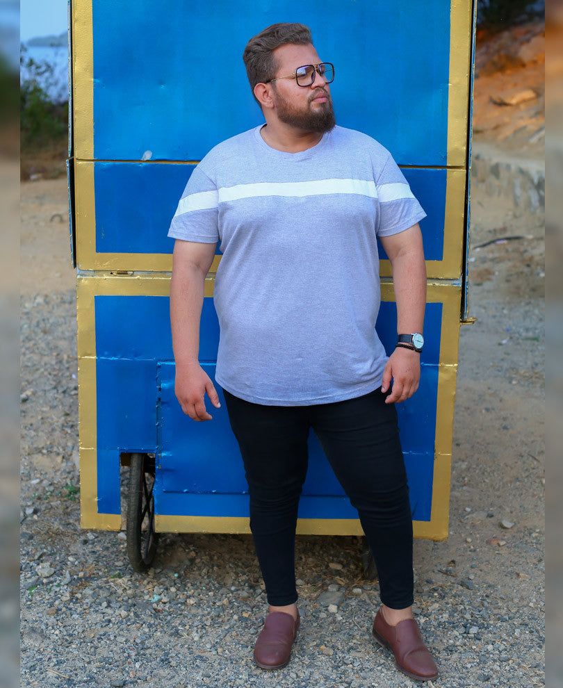 Acro Grey Plus Size Chest Tape Half Sleeves T Shirt