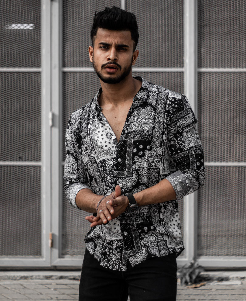 Black Bandana Print Full Sleeves Shirt