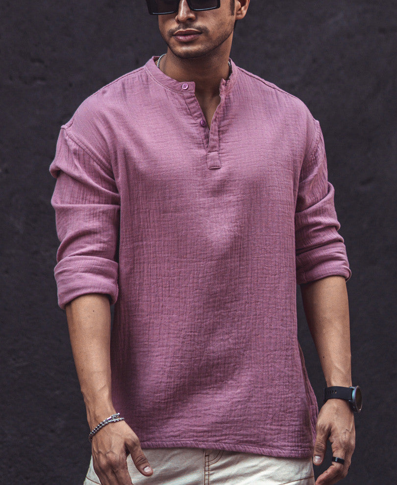 Light Pink Structured Kurta Style Oversize Drop Shoulder Shirt