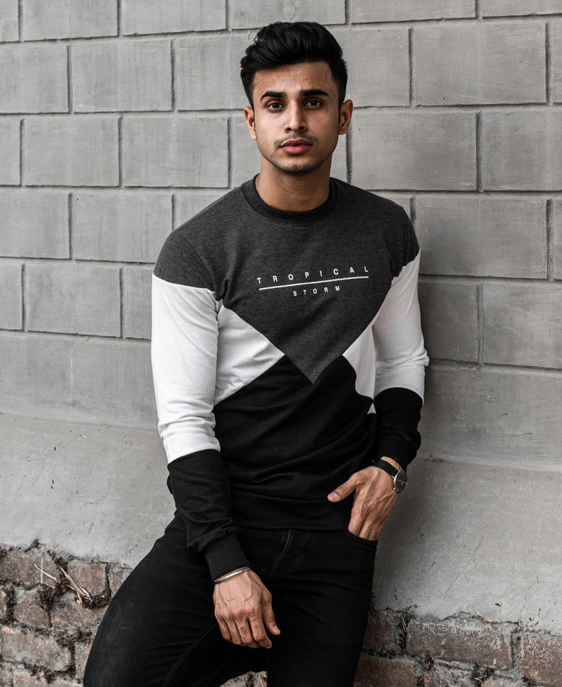 Grey Tropical Storm Printed Full Sleeves T-Shirt