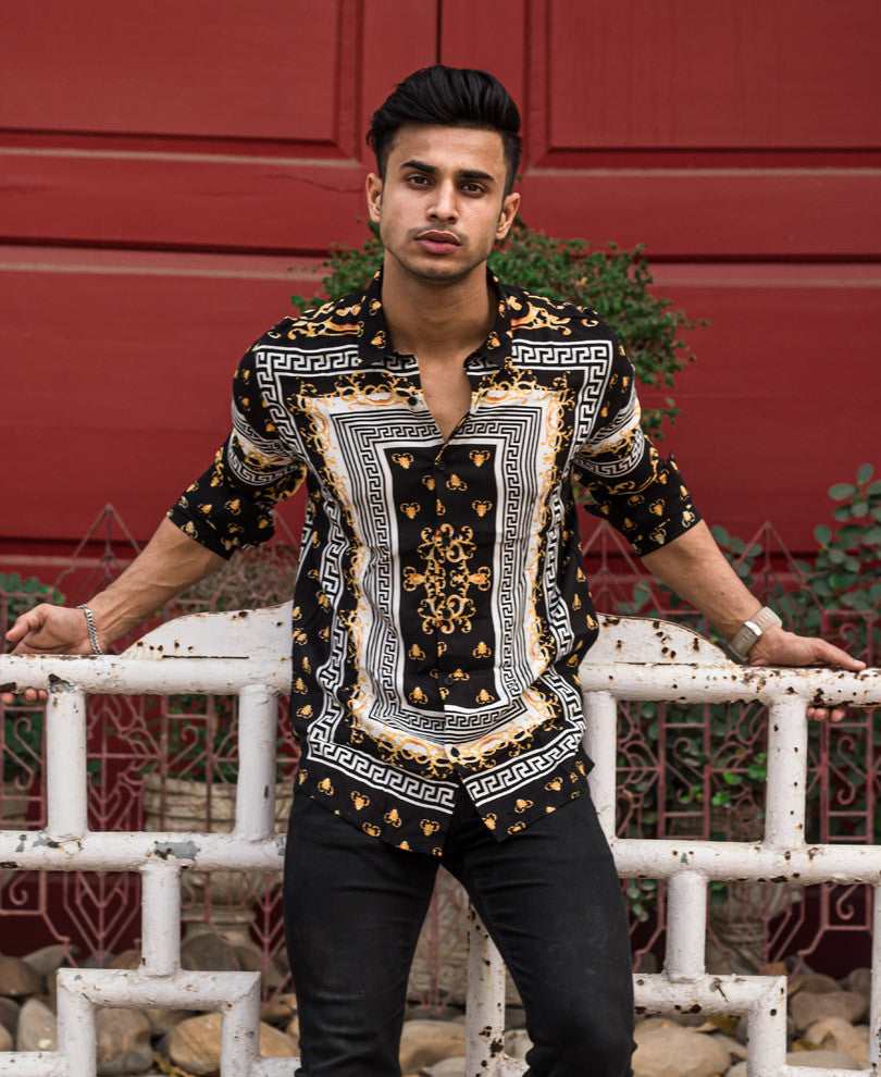 Black Scarf Print Full Sleeves Shirt