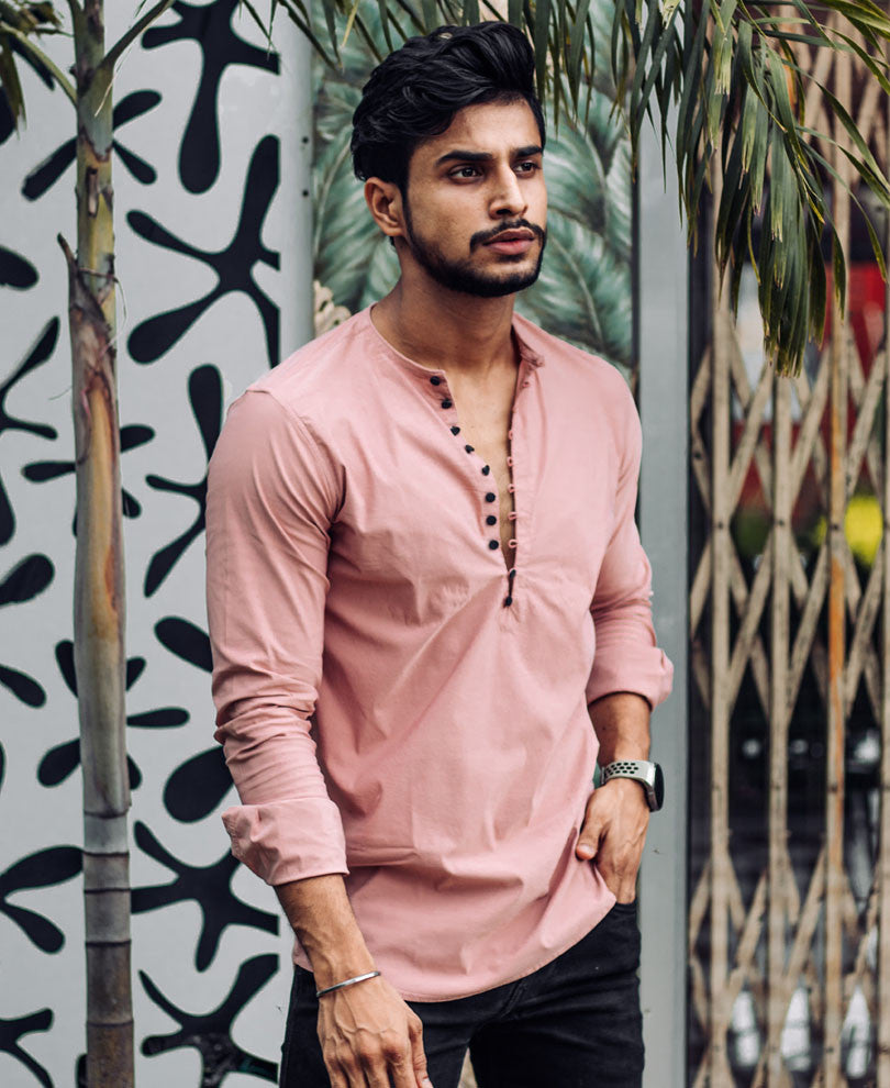 Peach Plain Kurta Full Sleeves Shirt