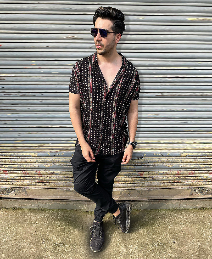 Urban Black Small Paisley Print Half Sleeves Shirt